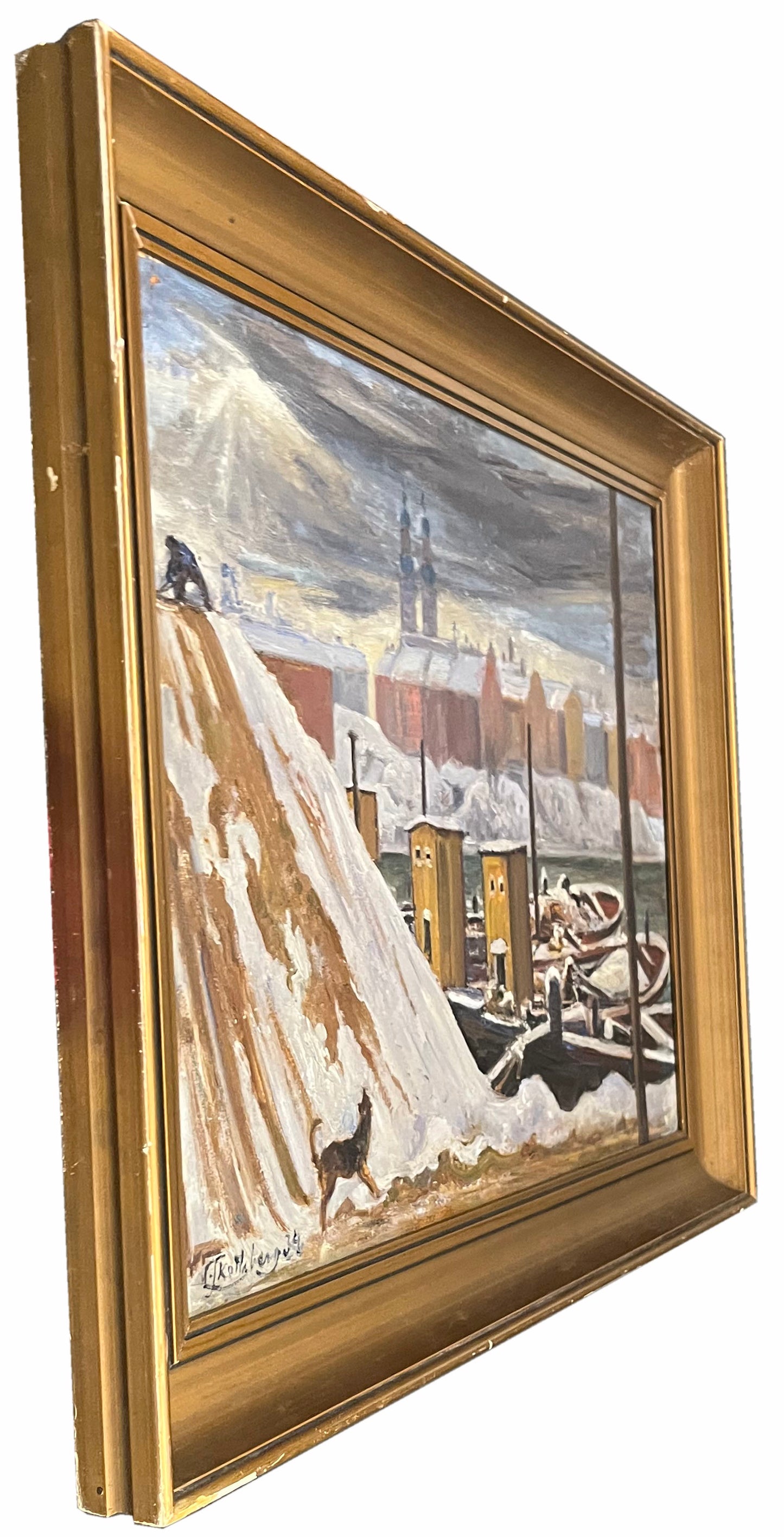 Dog in a Snowy Harbour