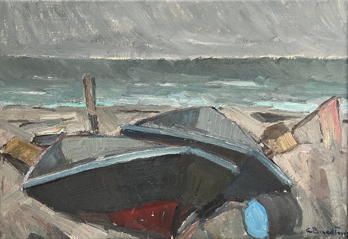 20th Century Swedish School ‘Boats on a winter shore’