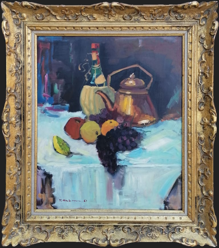 Still life with Chianti Bottle & Kettle