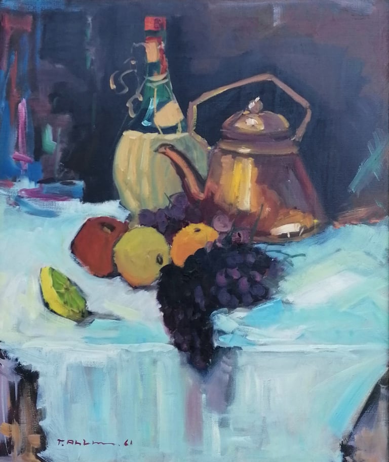 Still life with Chianti Bottle & Kettle