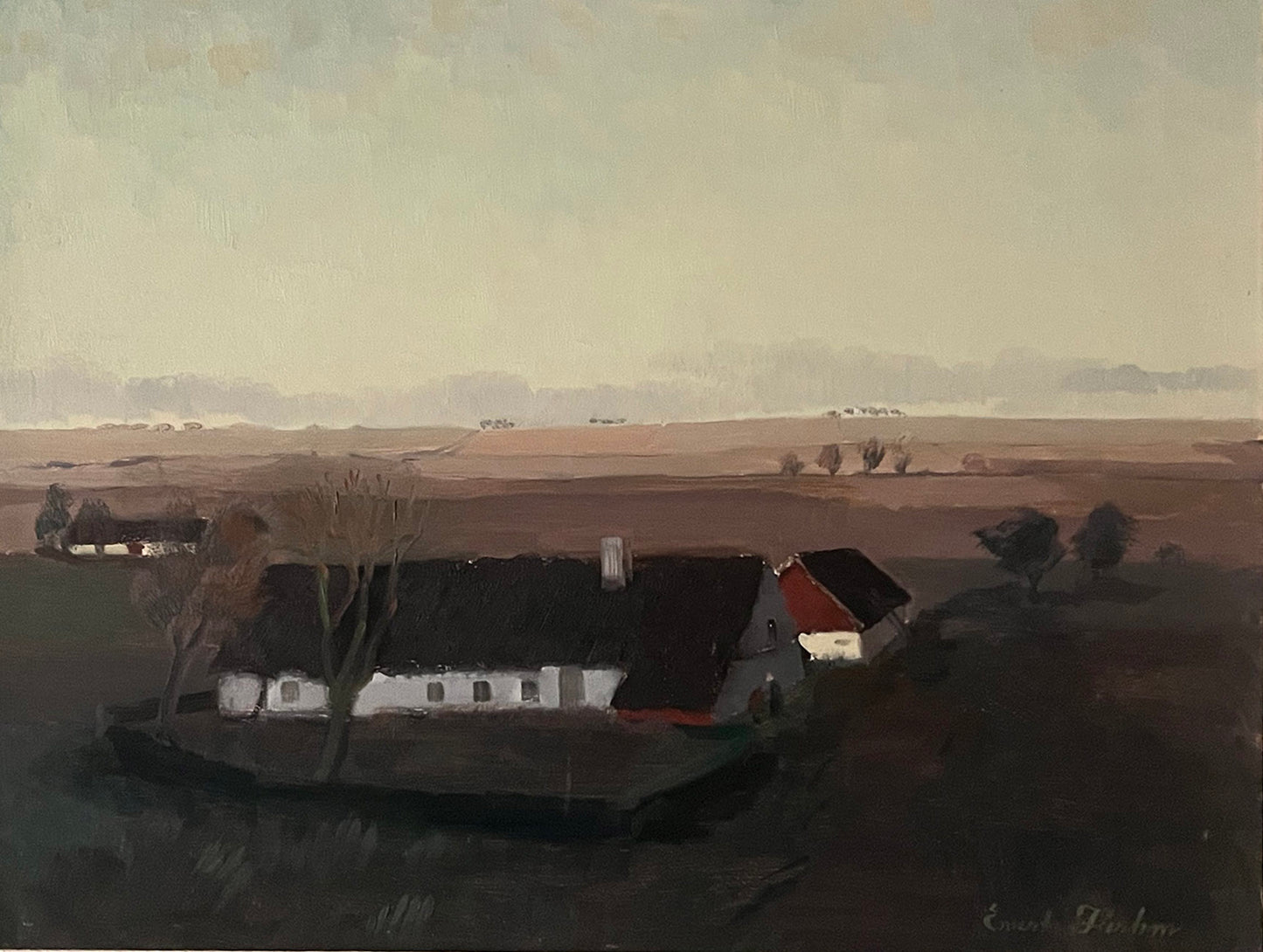 Farm buildings in a landscape