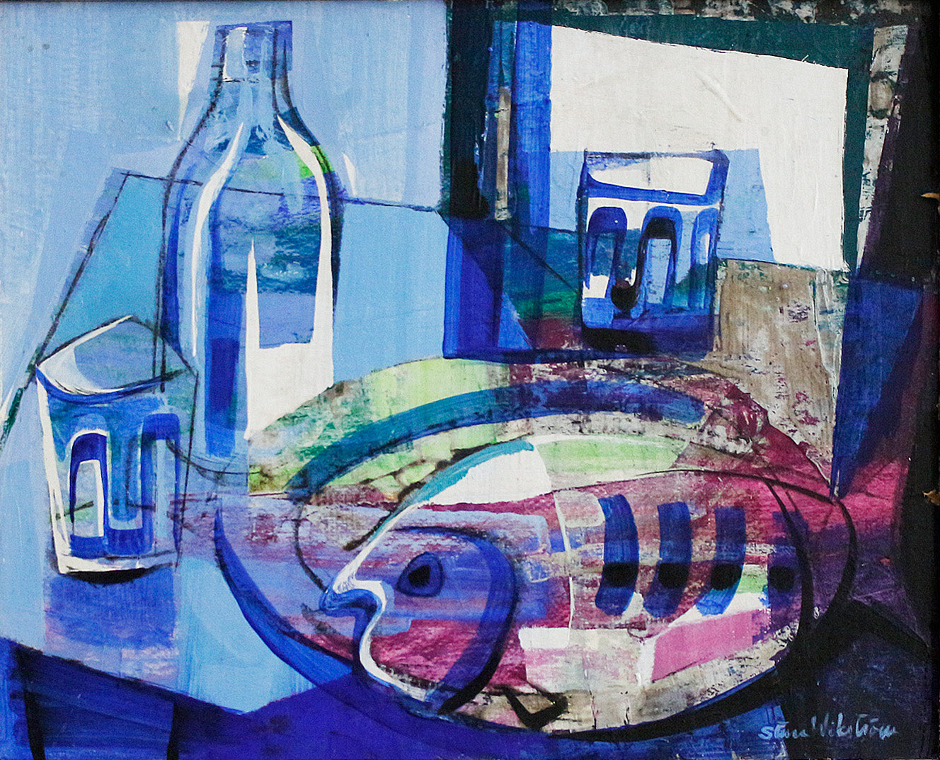 Still life with fish in Blue