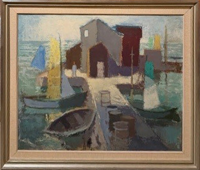 20th Century Swedish School, 'Dinghies at a Quayside'