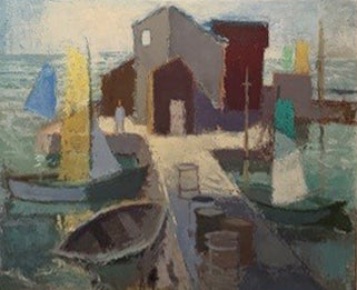 20th Century Swedish School, 'Dinghies at a Quayside'