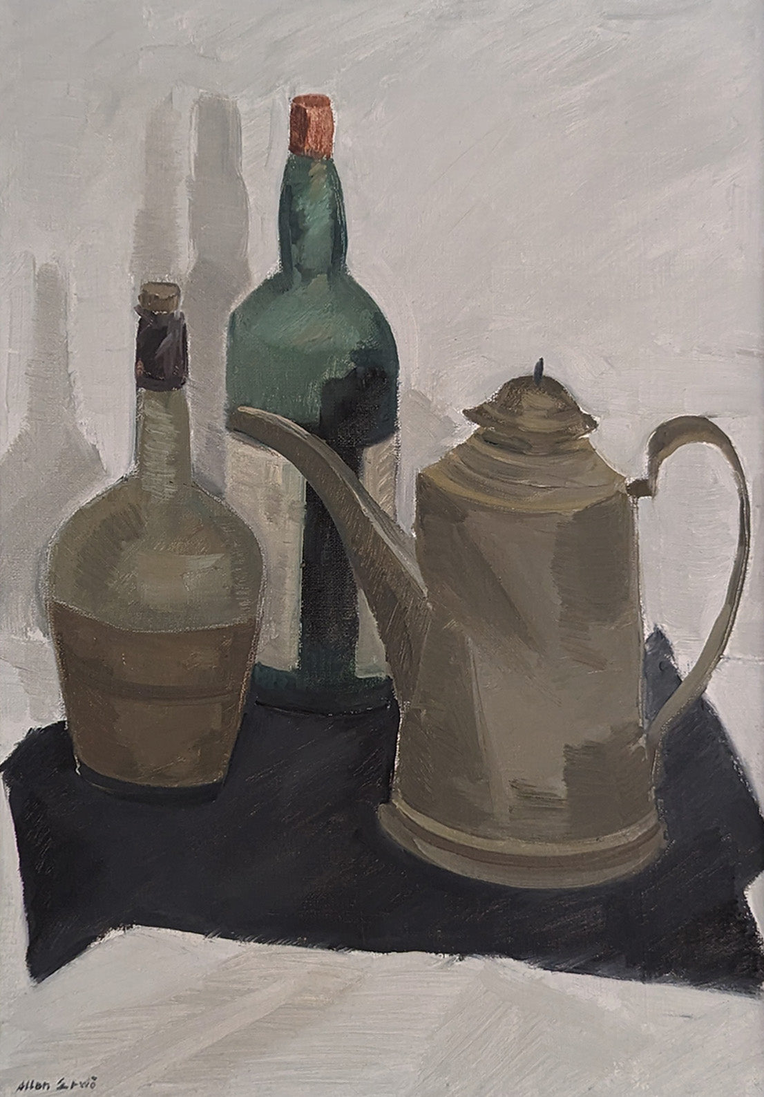 Still life with Coffee Pot & Wine Bottle