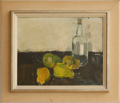 Still life with bottle and pears