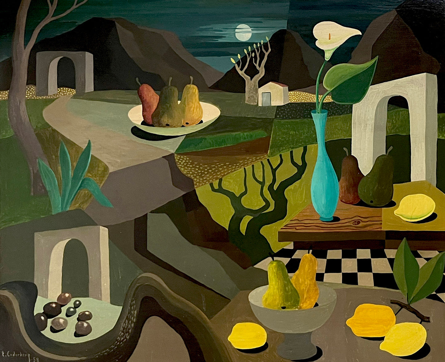 Still lifes in a Surreal Landscape, 1958