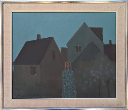 Nordic Village at Dusk with a Female Figure
