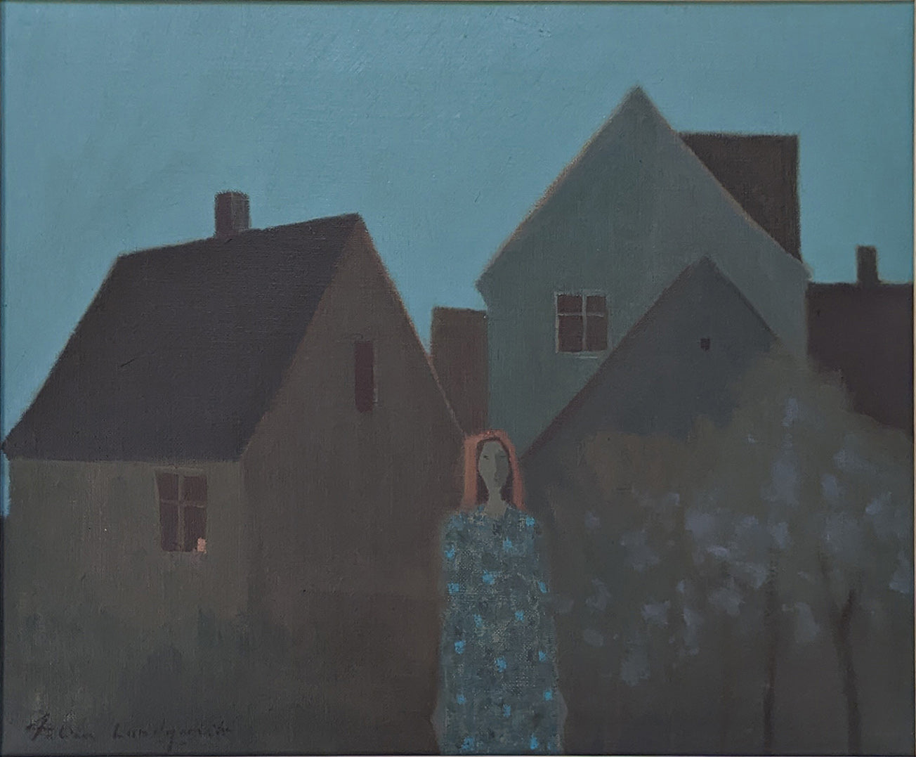 Nordic Village at Dusk with a Female Figure