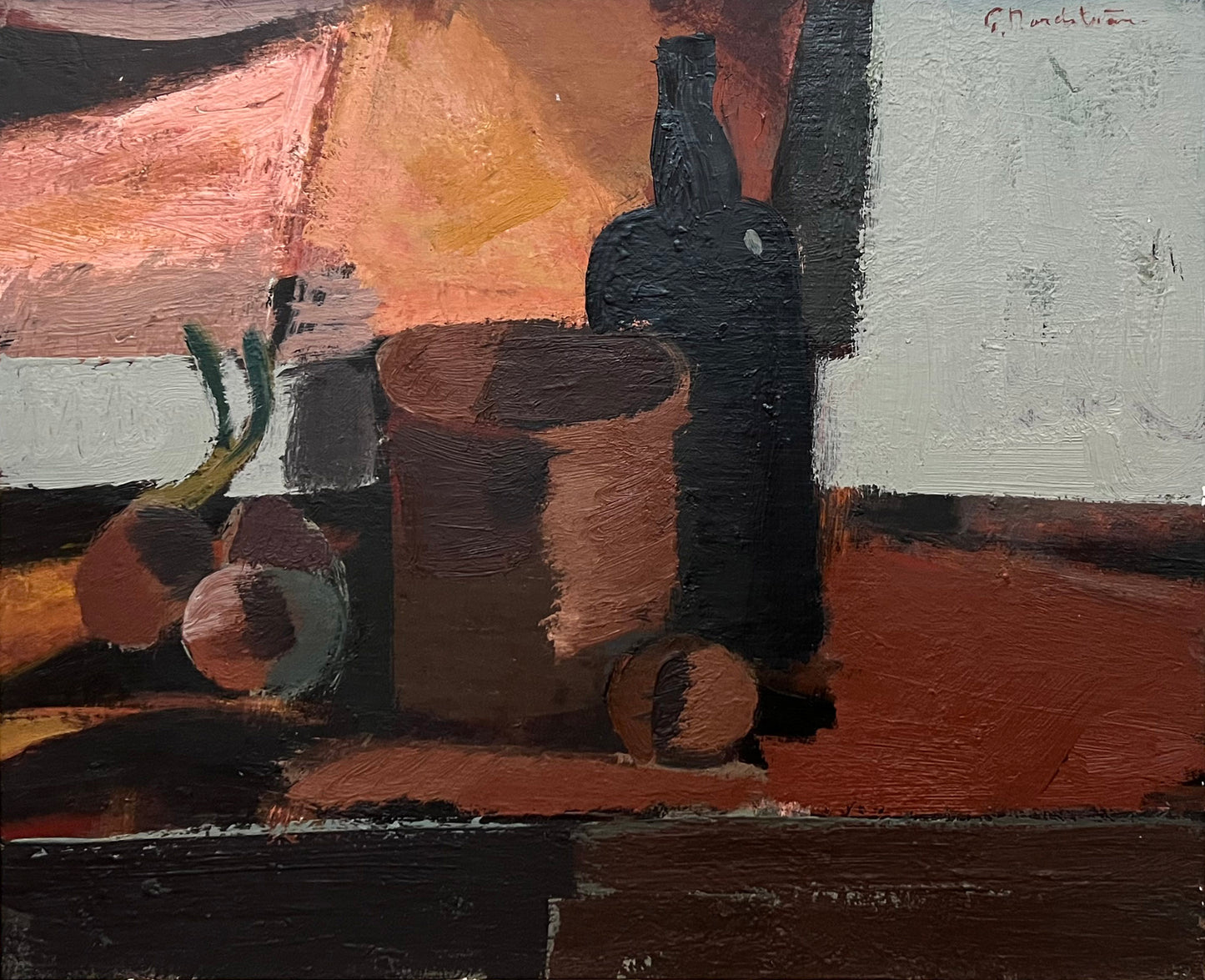 Still Life with Black Bottle and Onions