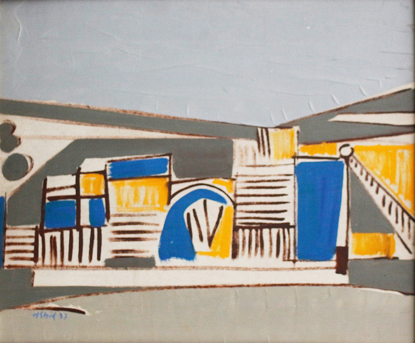 Abstract buildings in a landscape